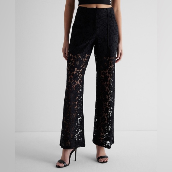 Express Pants - Express Black Lace Wide-Leg Trousers